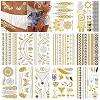 MAYCREATE® 12 Sheets Tattoo Sticker Creative Element Temporary Tattoos Stickers Golden Tatto Stickers Assorted Henna Art Tattoo Sticker for Body Art Tattoos Art Waterproof Temporary