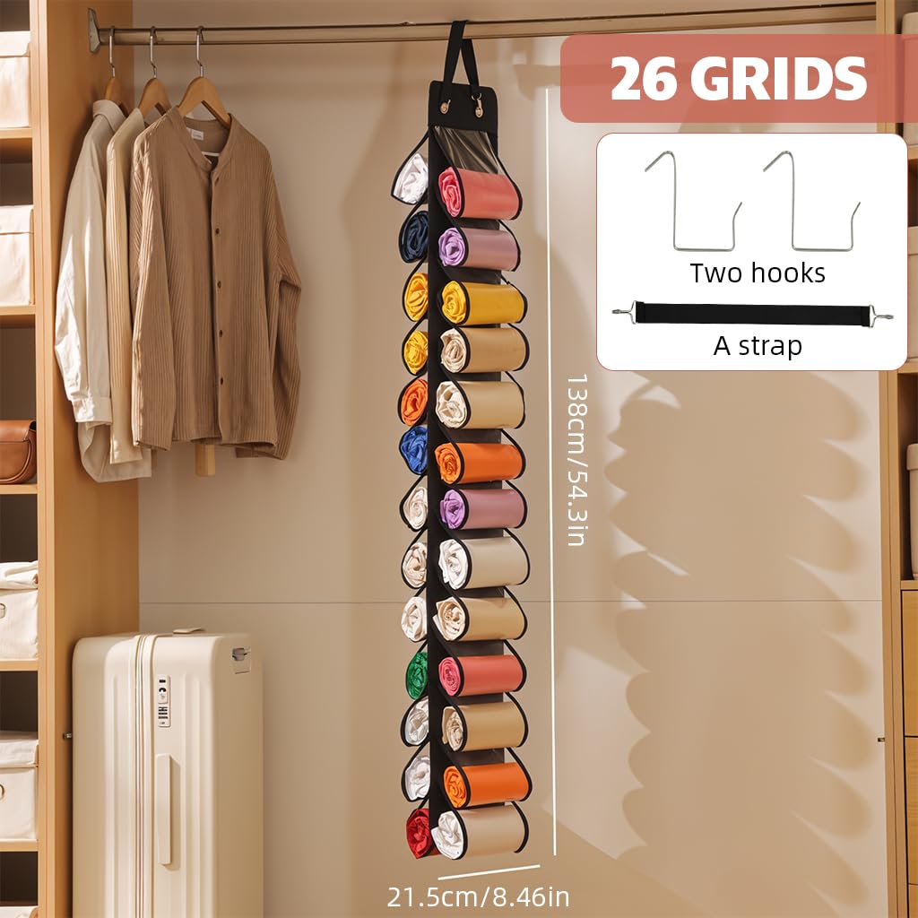 HASTHIP Hanging Wardrobe Organizer with 26 Clear PVC Pockets for Active Lifestyle | Space-Saving Closet Storage