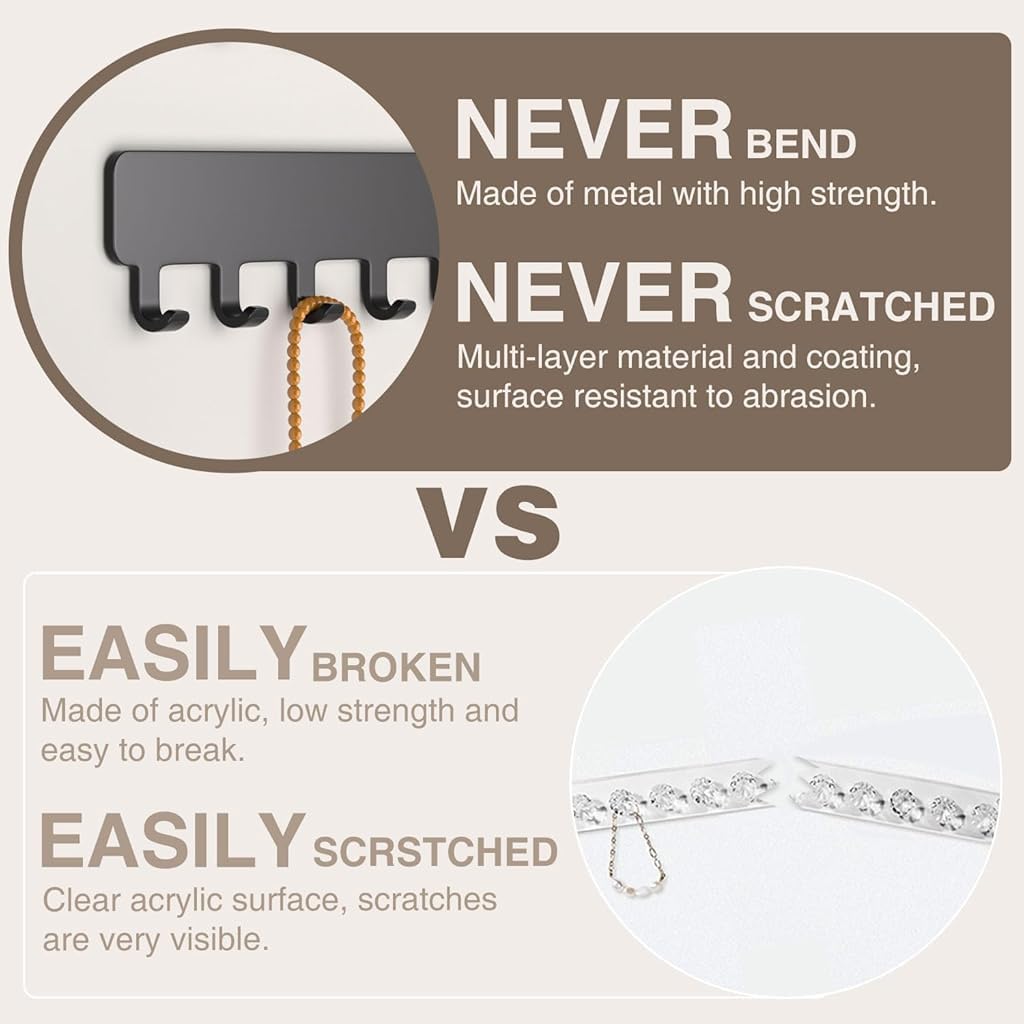 Zibuyu Wall Jewelry Organizer Rack Set for Bathroom or Kitchen with 12 Hooks | 32 x 6.7 x 2 cm Metal Adhesive Mount