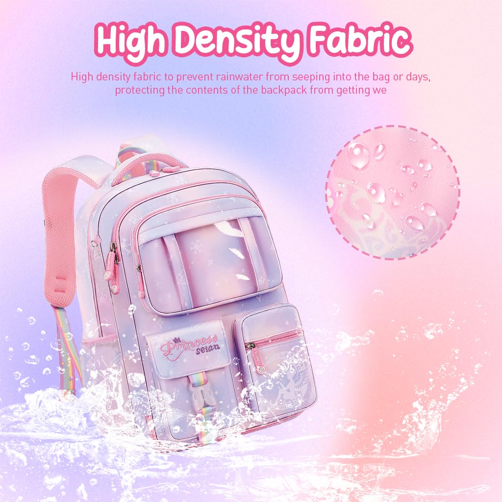 PALAY® Girls School Backpack Girls School Backpack Stylish School Bags Dreamy Purple Cartoon Print Schoolgirls Backpack Large Burden Relief Oxford Cloth School Backpack Gift Children's Day Gift