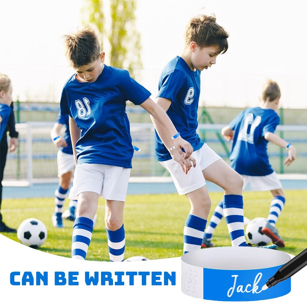 HASTHIP Paper Wristbands for Events with Self Adhesive Closure and 300 Count Blue Set | Waterproof 25cm Bands for Concerts and Parties