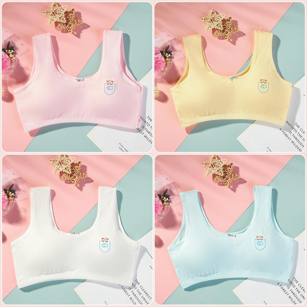PALAY Training Bras for Teen Girls with Non Wired Support and Cotton Comfort 4 Pack | Seamless Bralettes for Ages 8 14