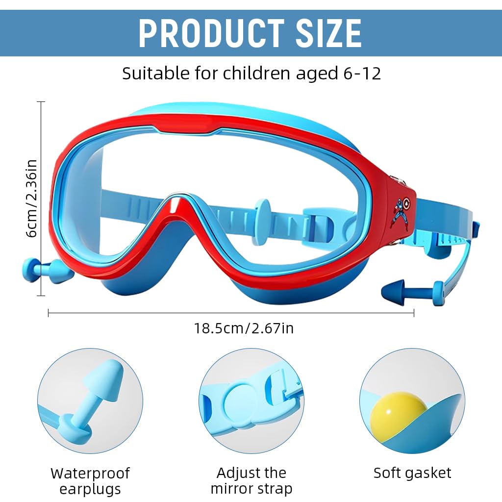 Proberos Swimming Goggles for Kids 6–12 with Leak-Proof Seal and Integrated Earplugs | UV Protection