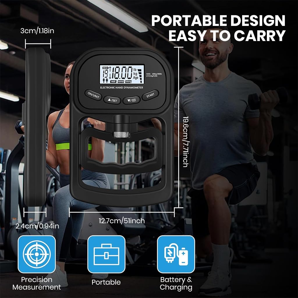 Proberos Hand Grip Dynamometer for Strength Training with LCD Display and 180kg Capacity | Ergonomic Adjustable Handles