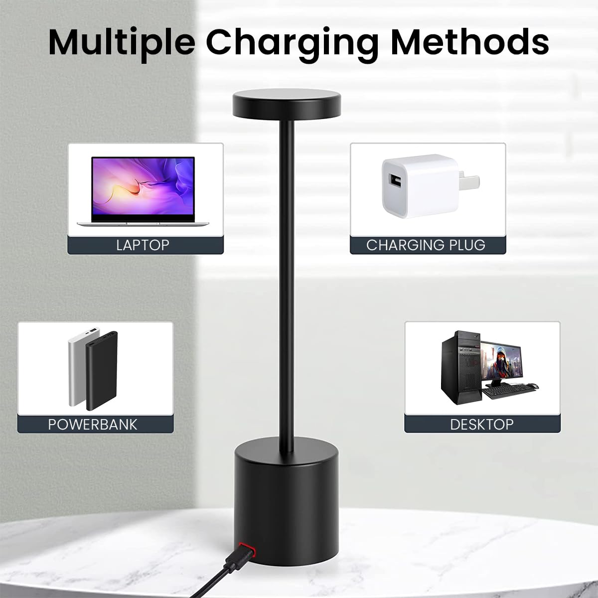 ELEPHANTBOAT USB LED Desk Lamp for Reading with Touch Control and 6000mAh Rechargeable Battery