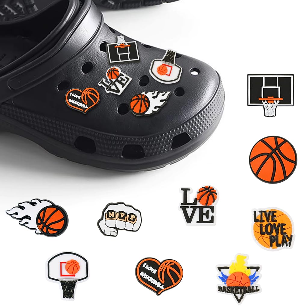 HASTHIP Sports Shoe Charms for Clog Sandals featuring 9 PVC Sports Designs | Kids & Adults