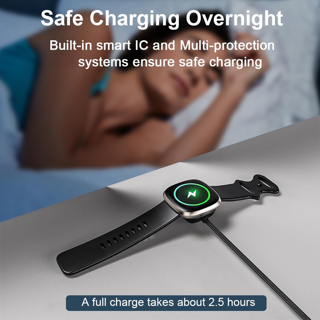 ZORBES Charger for Fitbit Sense 2 Versa 4 and Versa 3 featuring Dual USB C A Connectors and 3.3ft Nylon Cable