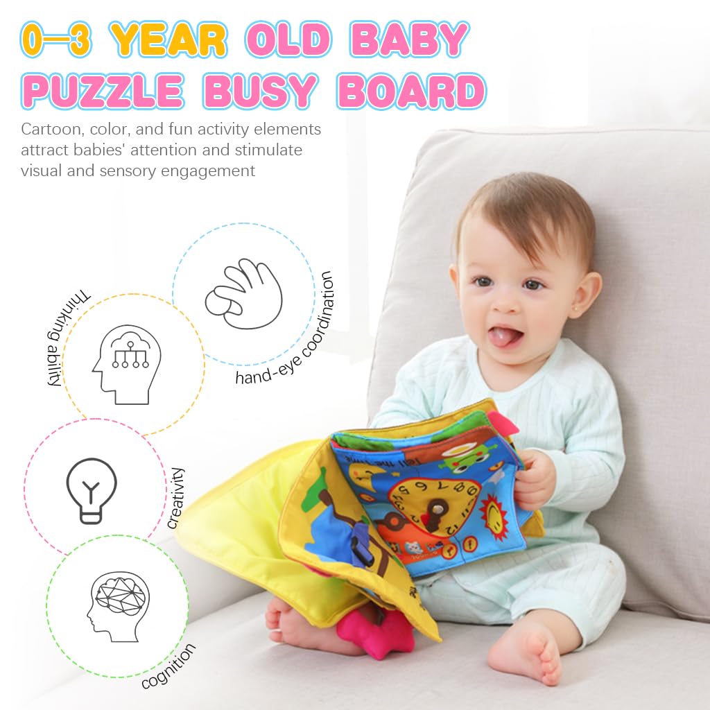 SNOWIE SOFT® Cloth Book for Toddlers Baby Cloth Sensory Book Zip-around Cloth Book Early Educational Toy Activity Book Fun Cartoon Busy Book, 17x24cm