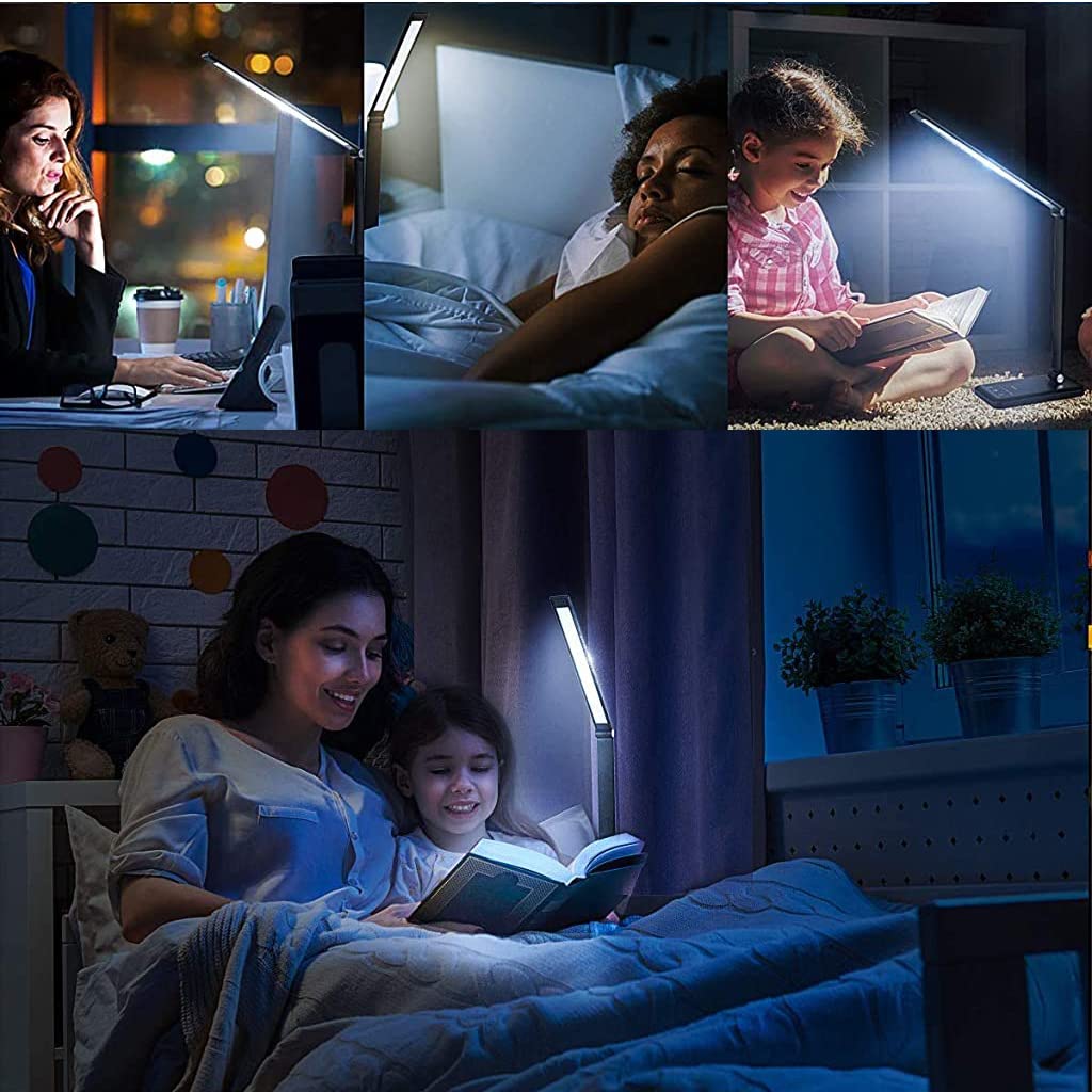 Verilux Desk Lamp for Study with 2700~6200K 5-Color Dimmable Light and Foldable Aluminum Tube | Eye-Friendly Touch Control
