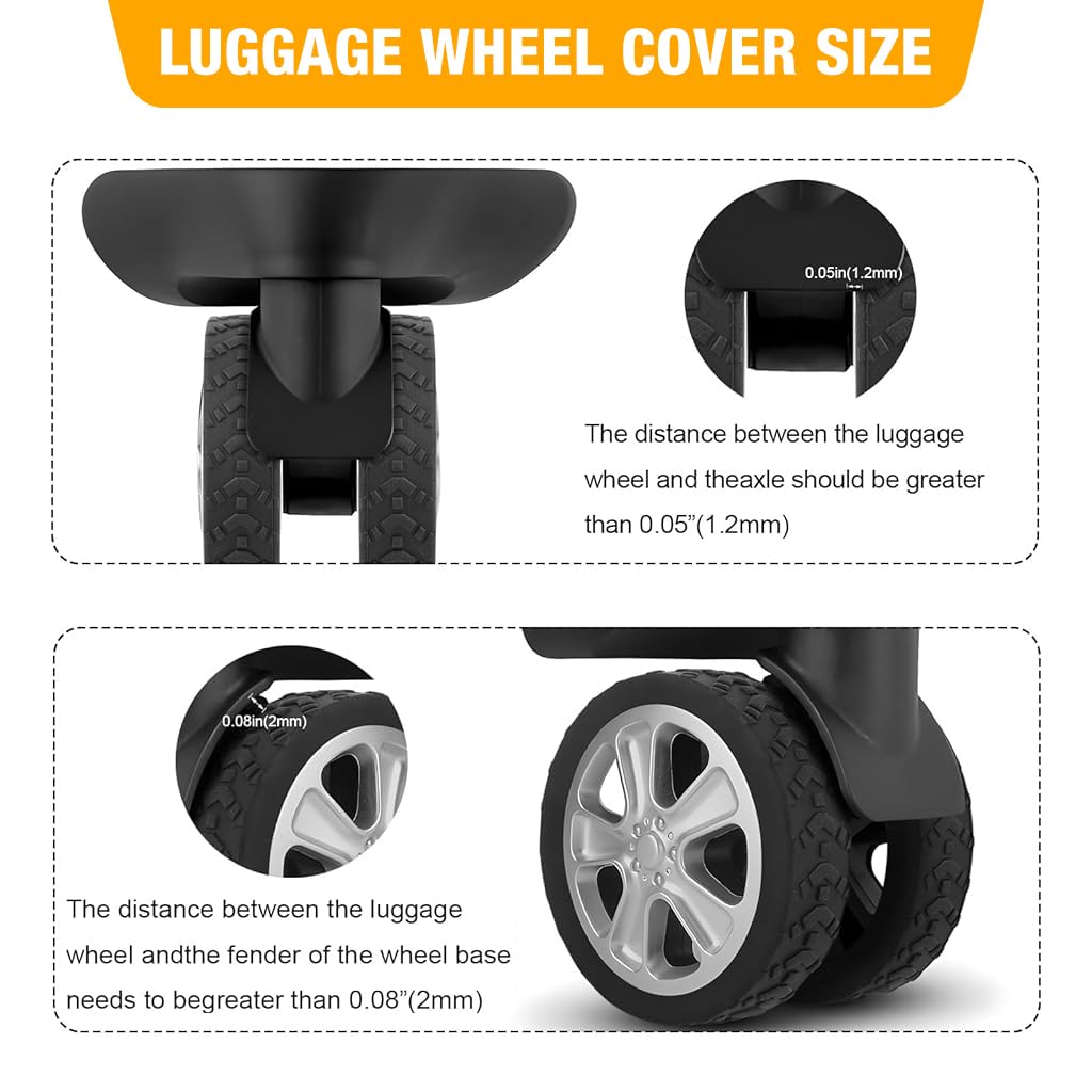 PALAY Luggage Wheel Protector Covers for Two Wheel Suitcases with Wavy Silicone Design | 8Pcs Black Set