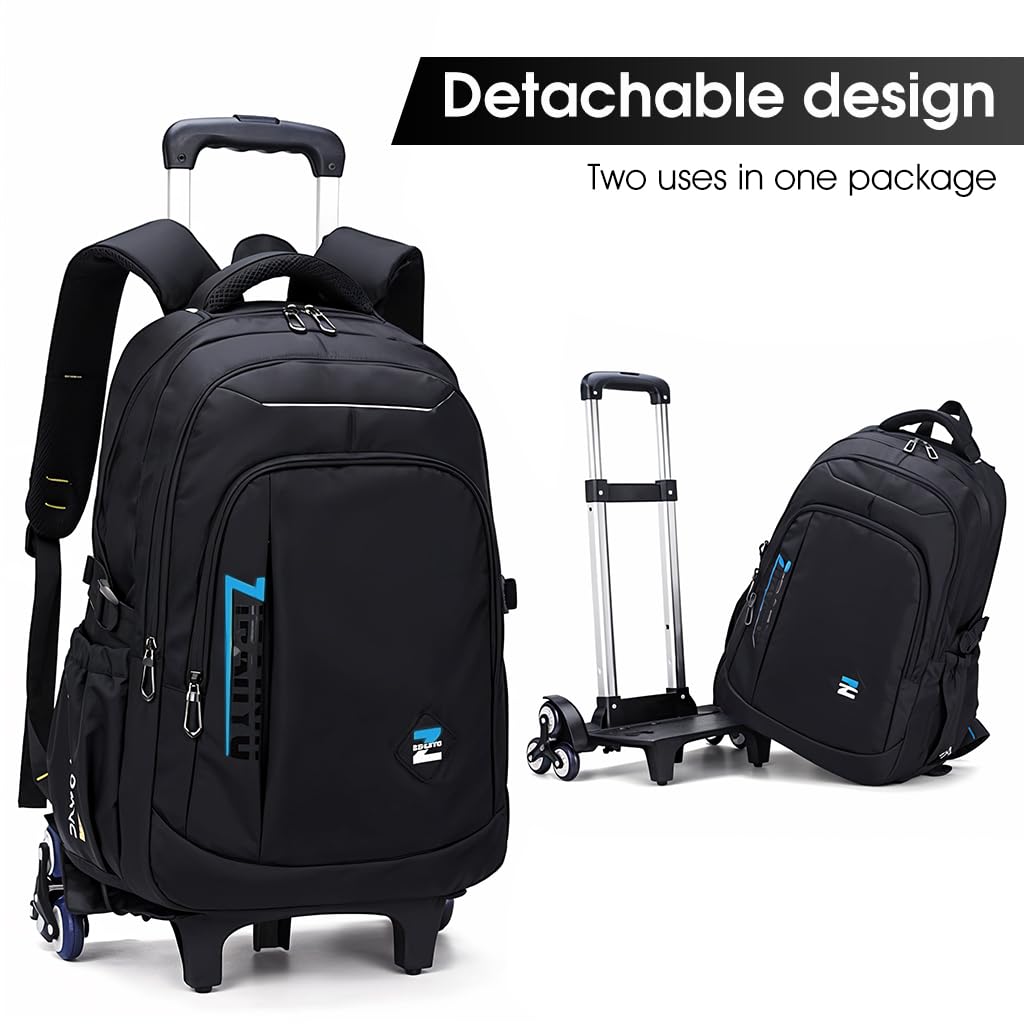 Climberty School Bag with Detachable 6 Wheel Trolley Stand for Boys and Girls | Waterproof Backpack