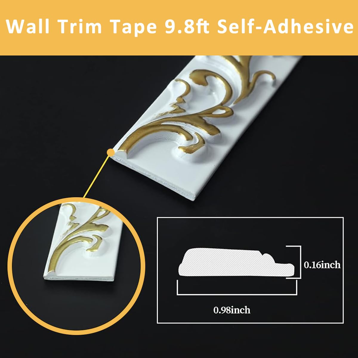 HASTHIP® 3D Embossing Wall Trim Tape 9.8ft Self-Adhesive DIY Wall Trim Tape Waterproof PVC Border Tape Luxury Decorative Trim Tape Background Trim Tape for Ceiling, Door Frame, Cabinet