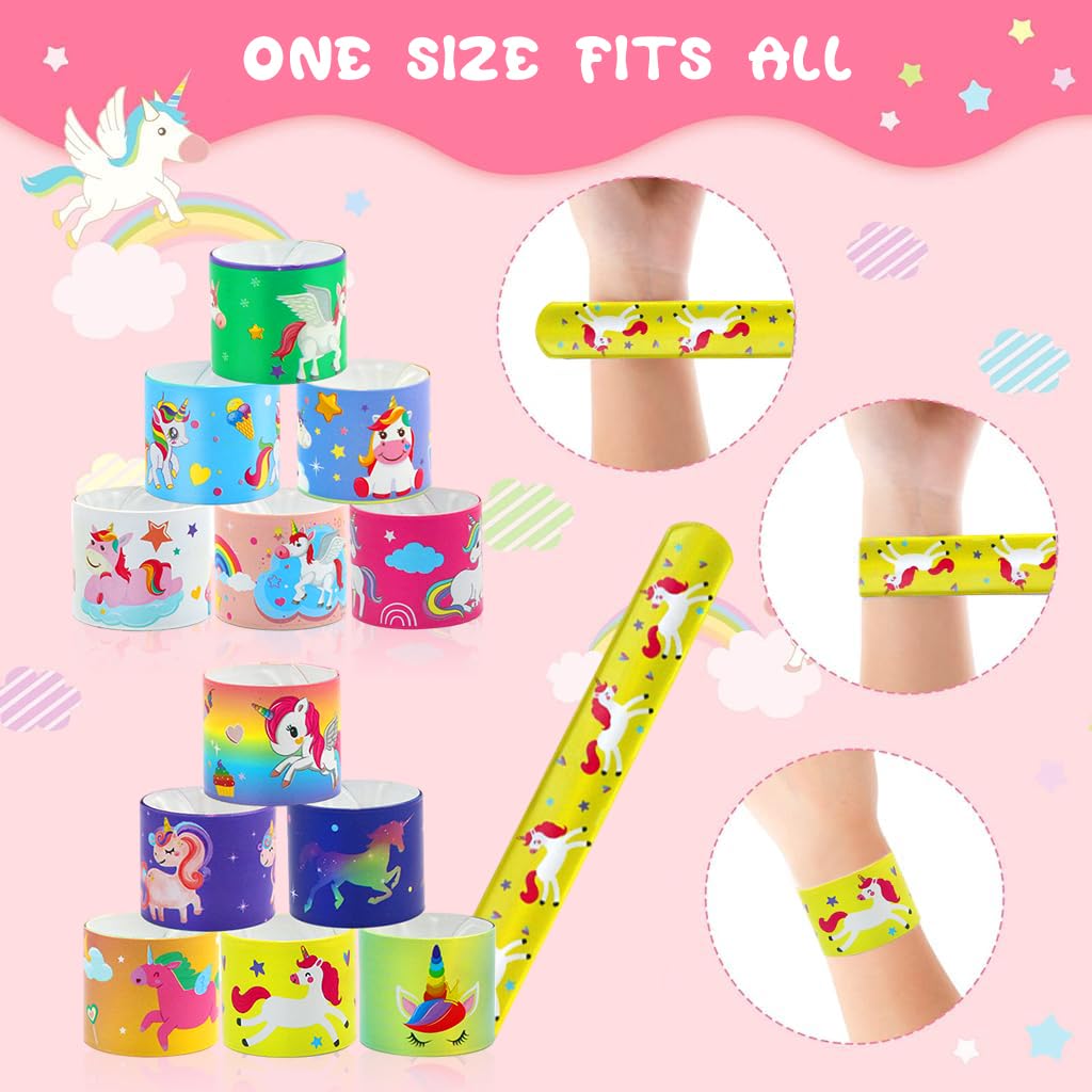 PATPAT Rainbow Unicorn Wrist Band for Kids with 24Pcs Slap Design & Silicone Snap Style | Party Gifts