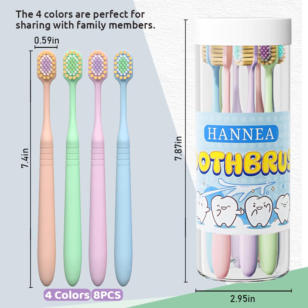 HANNEA Toothbrush Set for Sensitive Teeth with 0.12mm Ultra Slim Bristles 8Pcs | Gentle Cleaning