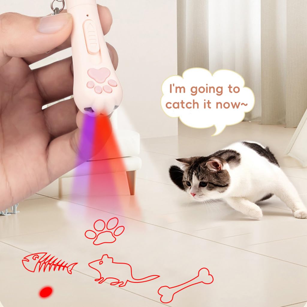 Qpets® Cat Laser Pointer, Cat Interactive Toy USB Rechargeable Laser Pointer with 5 Switchable Patterns Red Laser Pointer Pen Cat Toy Chasing Toy Cute Cat Claw Laser Pointer Pen