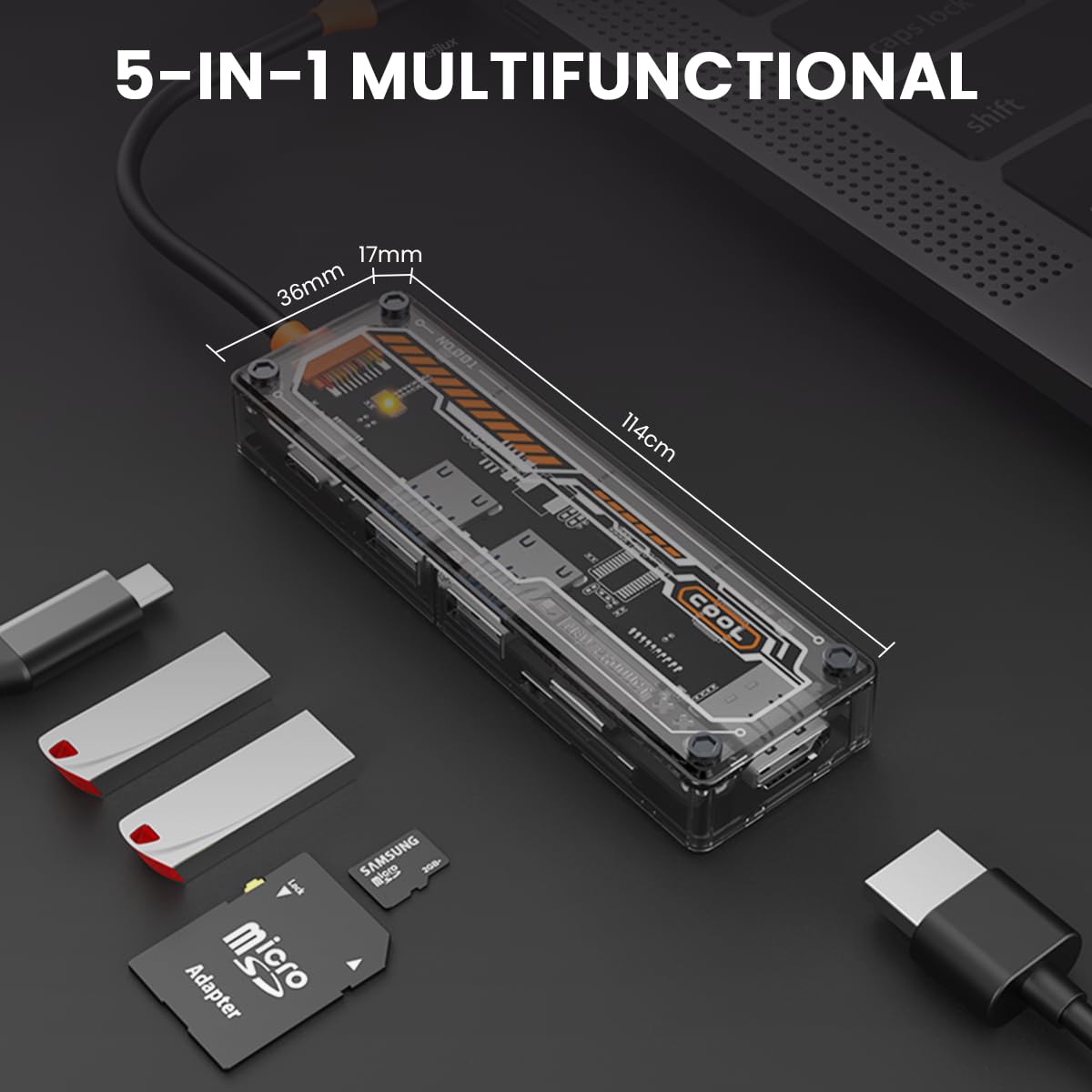 Verilux® USB C HUB 6 in 1 USB C to HDMI Adapter with 4K@30Hz HDMI, 2.0/3.0 USB Adapter Multiple Port, PD 100W & USB C Data Port, SD/Micro SD Card Reader USB Type C Hub for Laptop, MacBook Pro Air