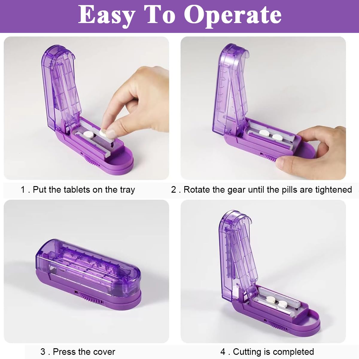 HANNEA® Multiple Pill Splitter, Adjustable Pill Splitter Cutter with Accurate Pill Alignment, Stainless Steel Cutting Blade and Blade Guard for Multi Tablets, Vitamins, Purple