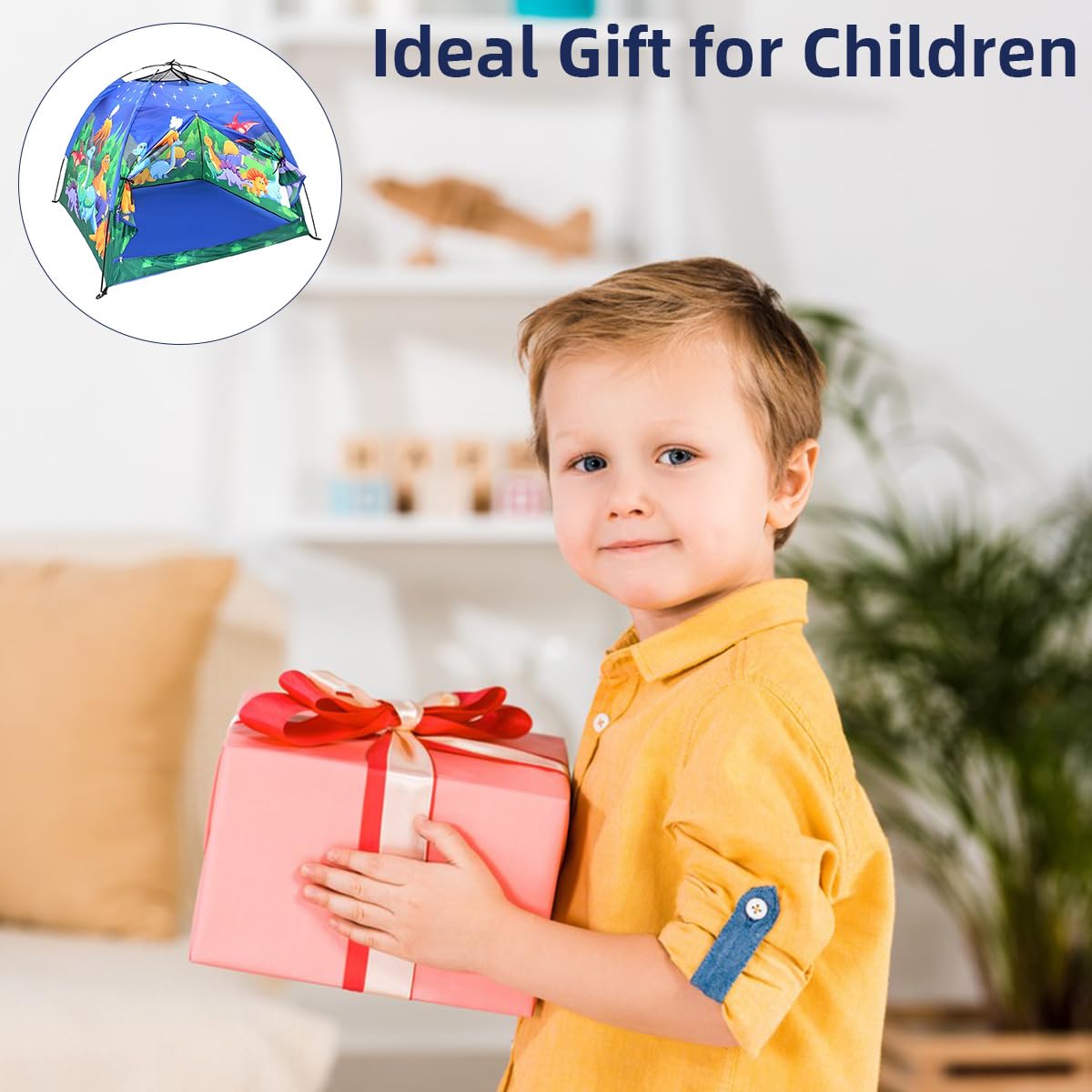 PATPAT Indoor Play Tent House for Kids featuring Breathable Mesh Roof 120x120x102cm | Cartoon Dinosaur Design