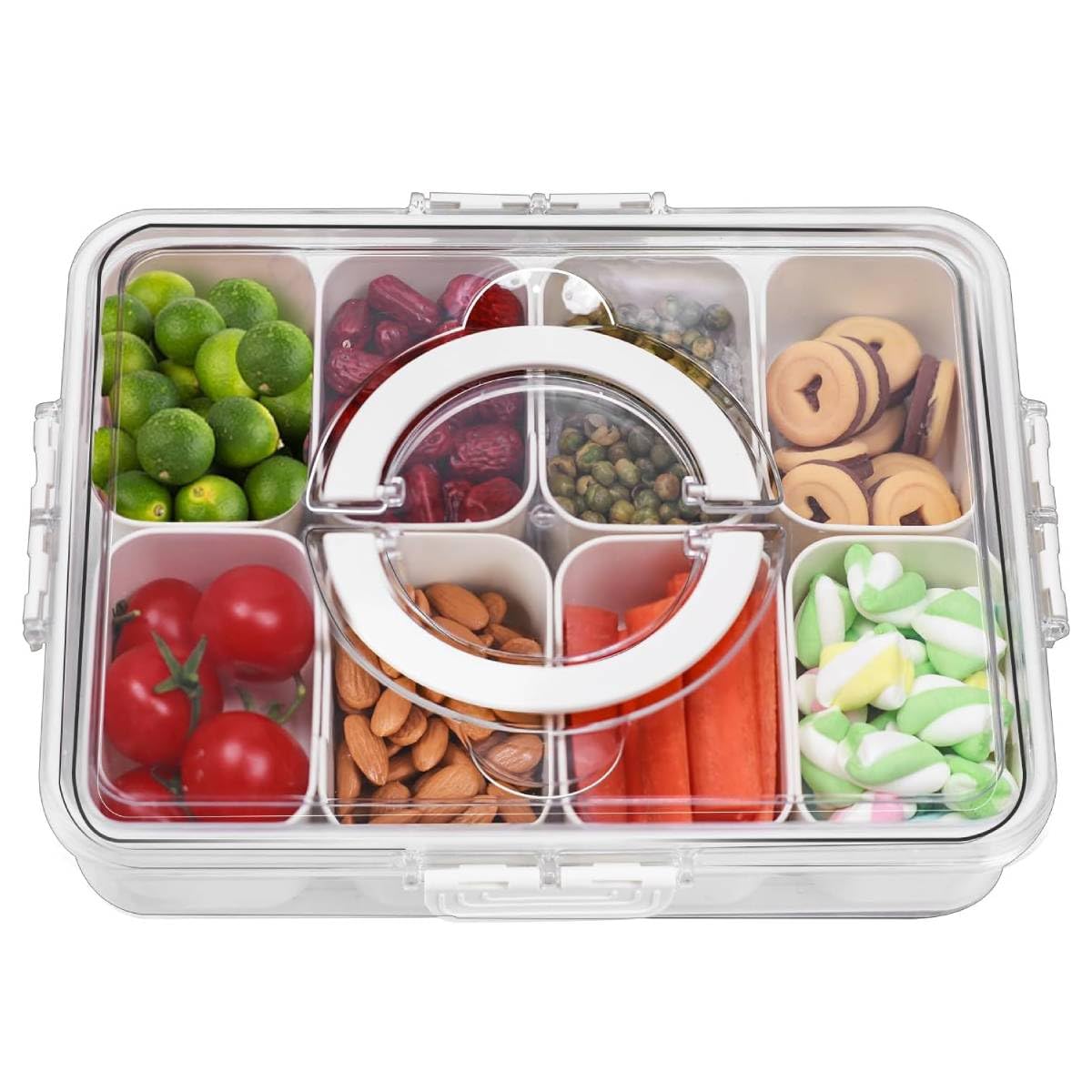 HASTHIP® Kitchen Seasoning Powder Box Divided 8 Compartments Storage Box with Lid & Handle Transparent  Seasoning Storage Box Food Grade PP Seasoning Powder Box Moisture-proof Kitchen Storage Box