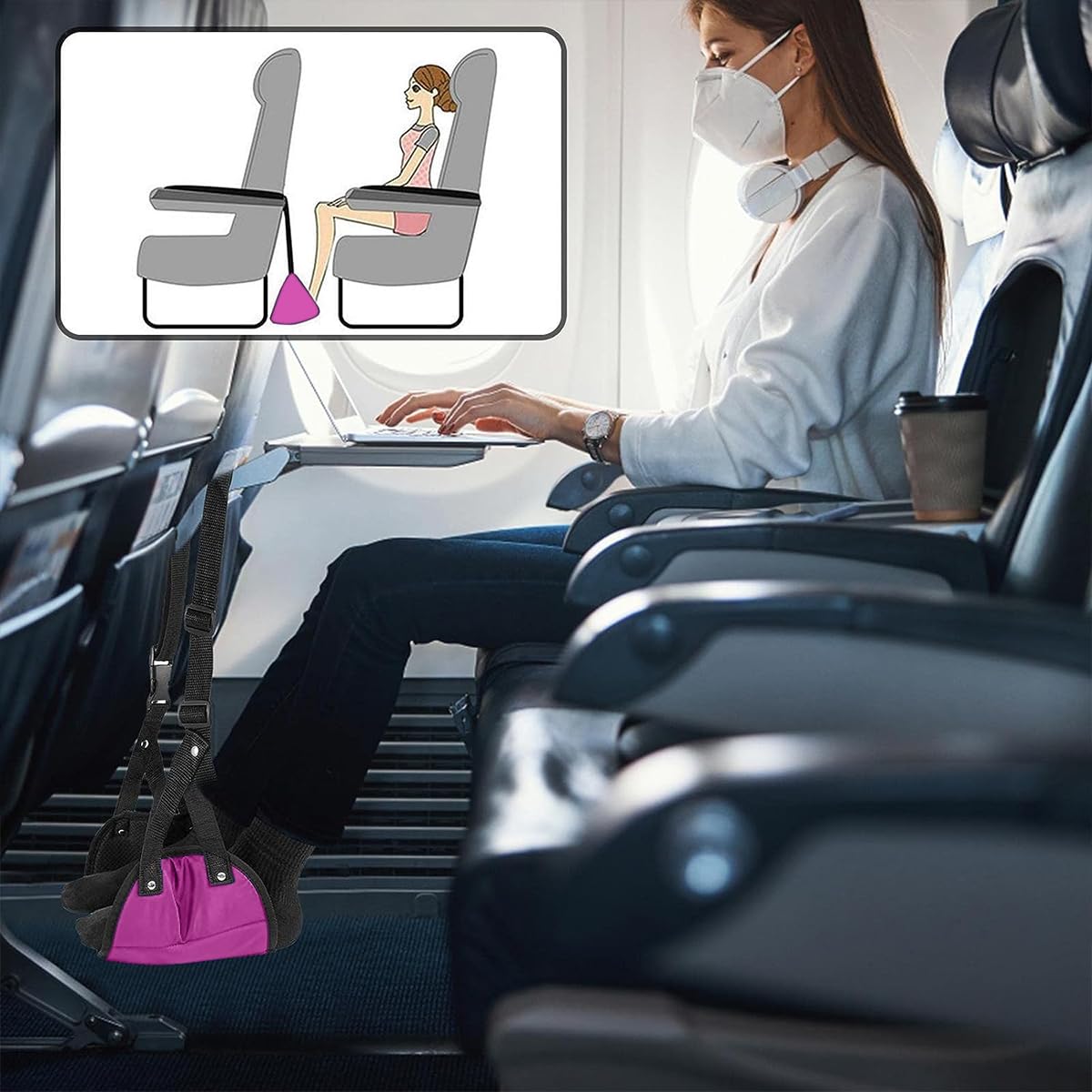 HASTHIP® Airplane Footrest Hanging Travel Foot Rest with Storage Bag, Airplane Travel Accessories, Foot Hammock Portable Plane Leg Rest, Provides Relaxation and Comfortable for Long Flight (Pink)