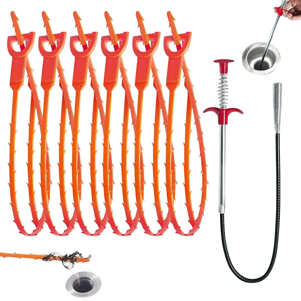 HASTHIP Drain Cleaner Sticks for Sink and Shower Clogs with 23.6 in Tools | Flexible Barb Design