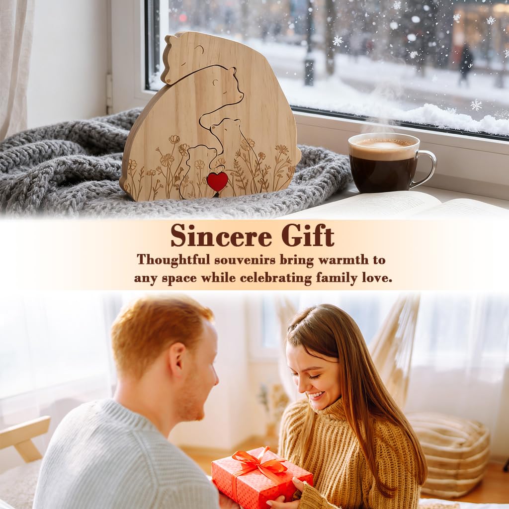 HASTHIP Wooden Family Bear Puzzle Desk Decor with Heart Accent for Personalized Home Gift
