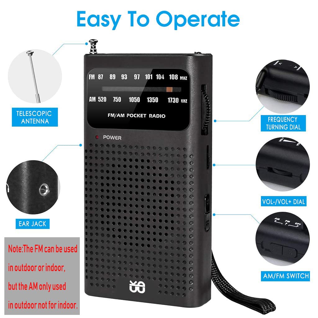 Portable HiFi AM FM Radio for Indoor and Outdoor Use with 3.5mm Jack and 2AA Battery Power