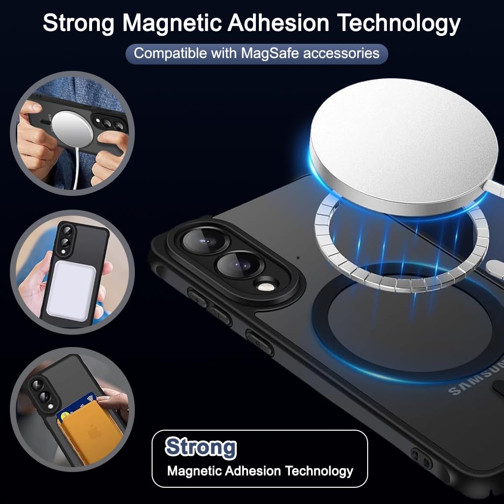 ZORBES Phone Case for Samsung Galaxy S25 Edge with Magnetic Kickstand Ring | Matte Transparent Shockproof Design