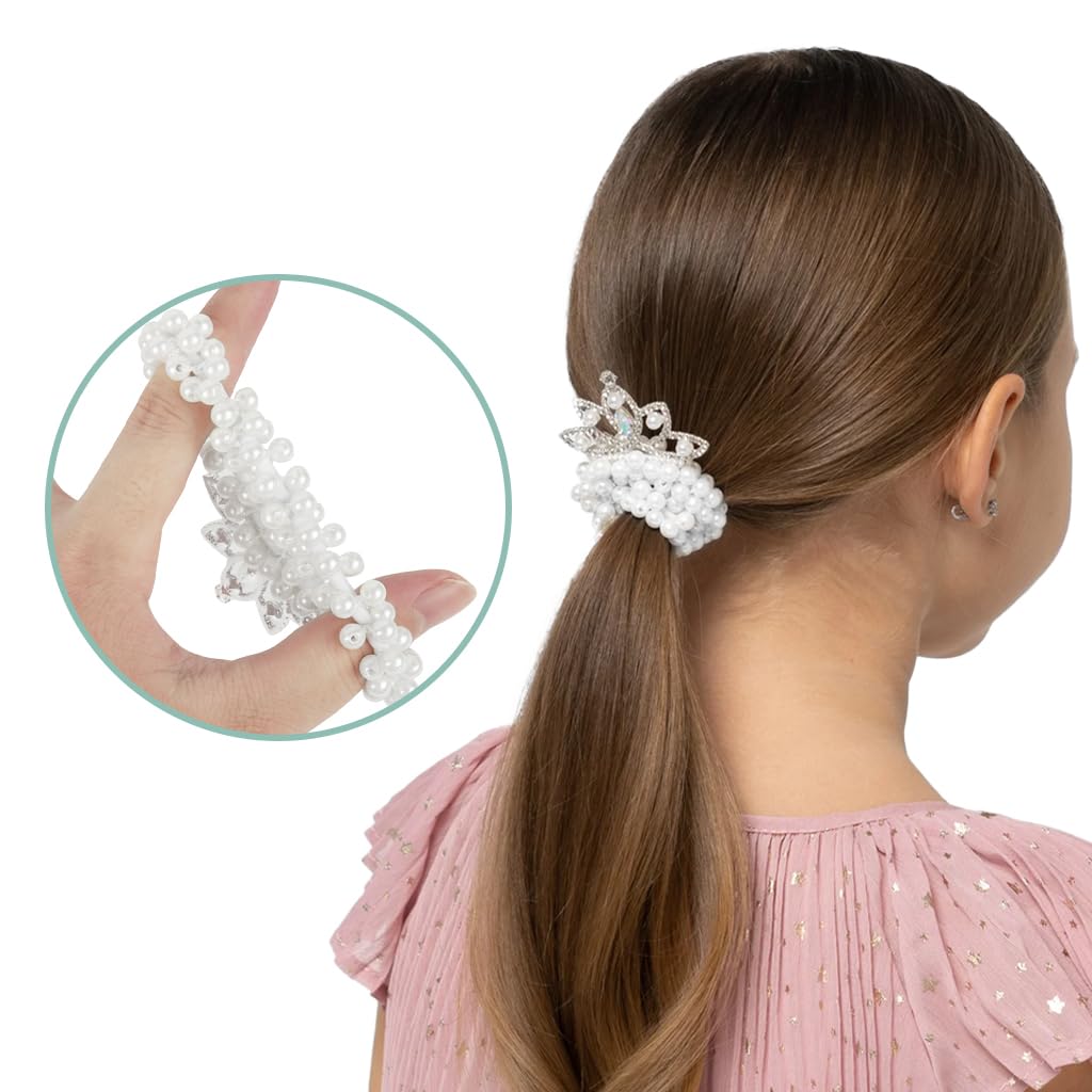 ZIBUYU Princess Crown Pearl Kids Hair Accessories for Girls with Rhinestone Design | 2 Pcs Set for Weddings and Daily Wear