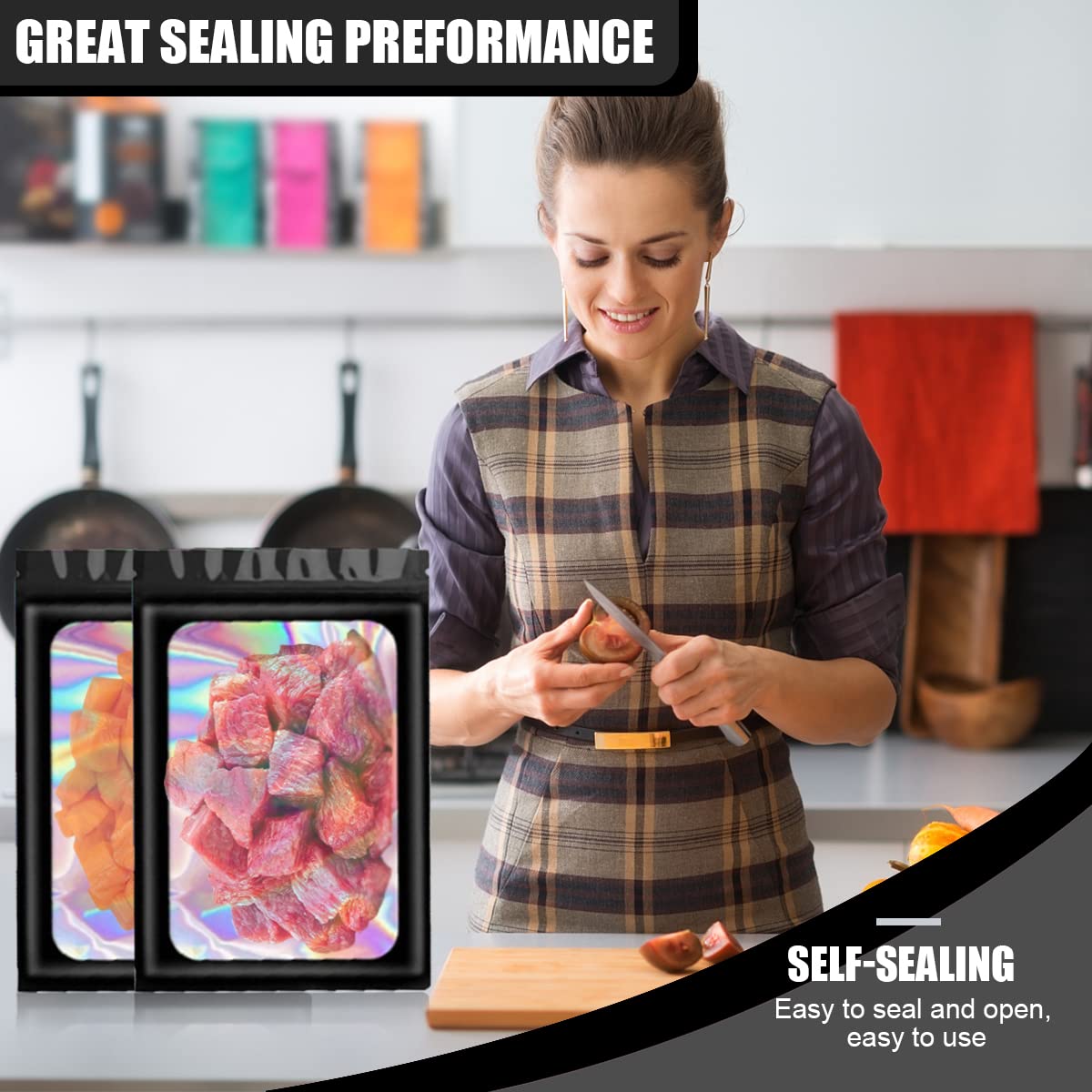 HASTHIP Smell Proof Mylar Bags for Food and Jewelry Storage with Ziplock Seal | 100 Pcs 10x18cm Black