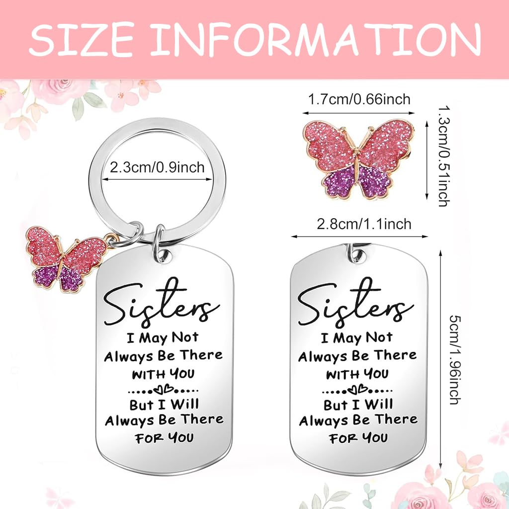 ZIBUYU Keychain for Sisters featuring Butterfly Charm and Stainless Steel Pendant Gift