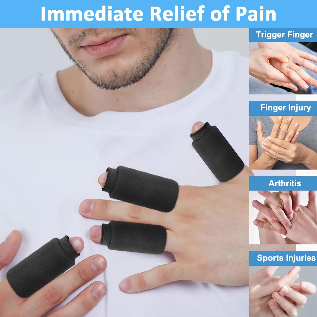 HANNEA Ice Cool Finger Sleeves for Pain Relief with Cooling Gel Support | 4 Pcs Reusable Set