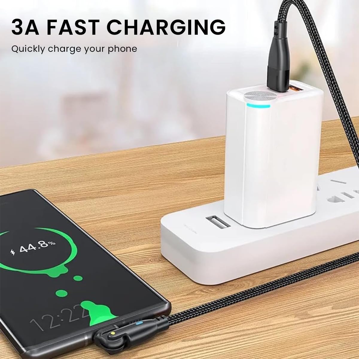 Verilux USB C Cable for Phone with 100W PD Fast Charging and 180° Rotatable Plug | 3.9ft Nylon Woven Type C Charger