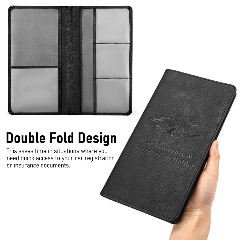 STHIRA Car Document Holder for Registration and Insurance Cards with 6 Pouches | 9.44 x 5.11 in Leather Wallet Case Organizer