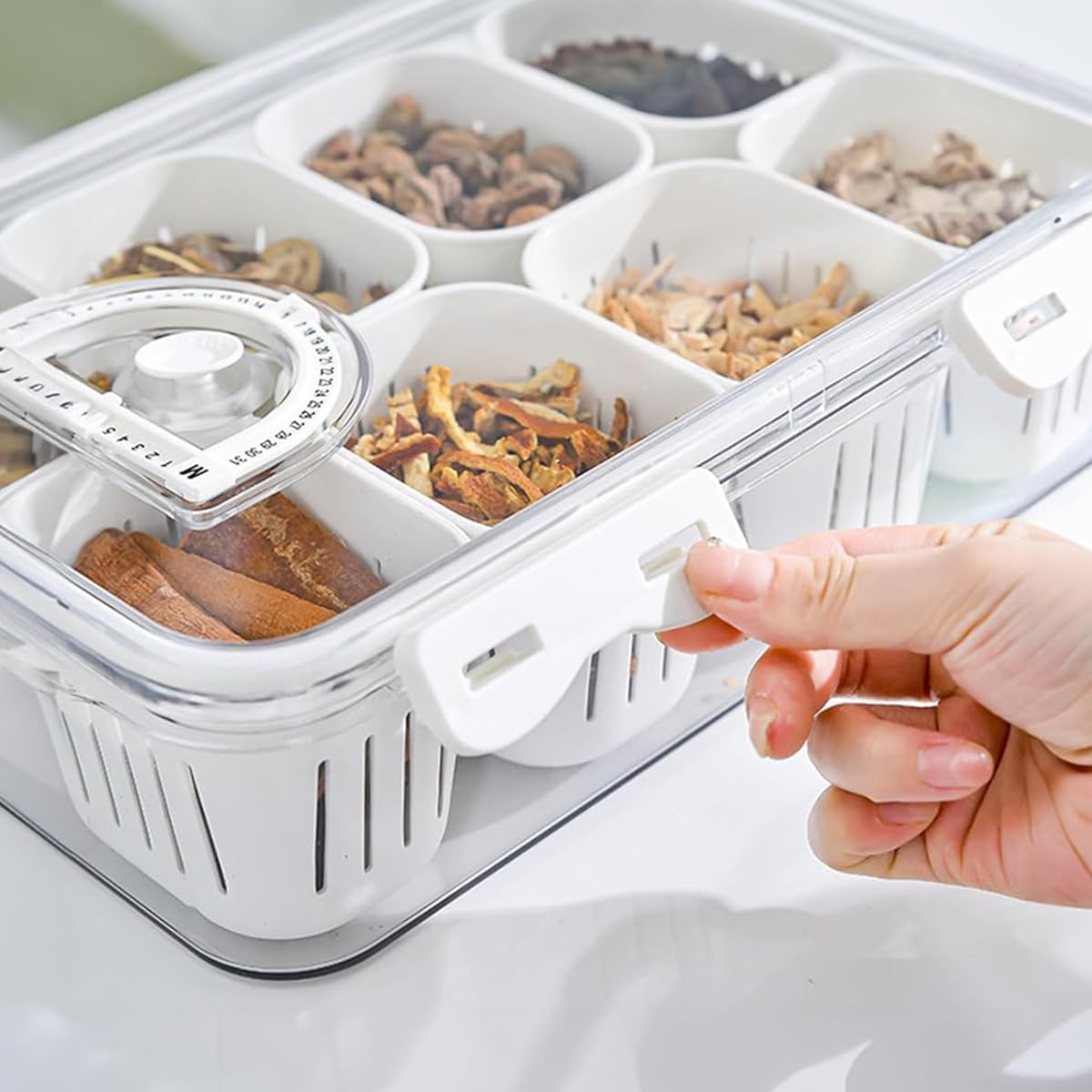 HASTHIP Dry Fruit Box for Snacks and Veggies with 8 Compartments and Draining Baskets | BPA-Free Storage Container