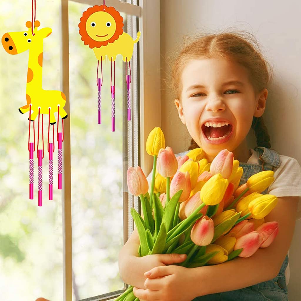 SNOWIE SOFT Garden Wind Chime Kit for Kids with 4 Pcs Wood Chimes and 50 Eye Stickers | DIY Painting Craft Gift