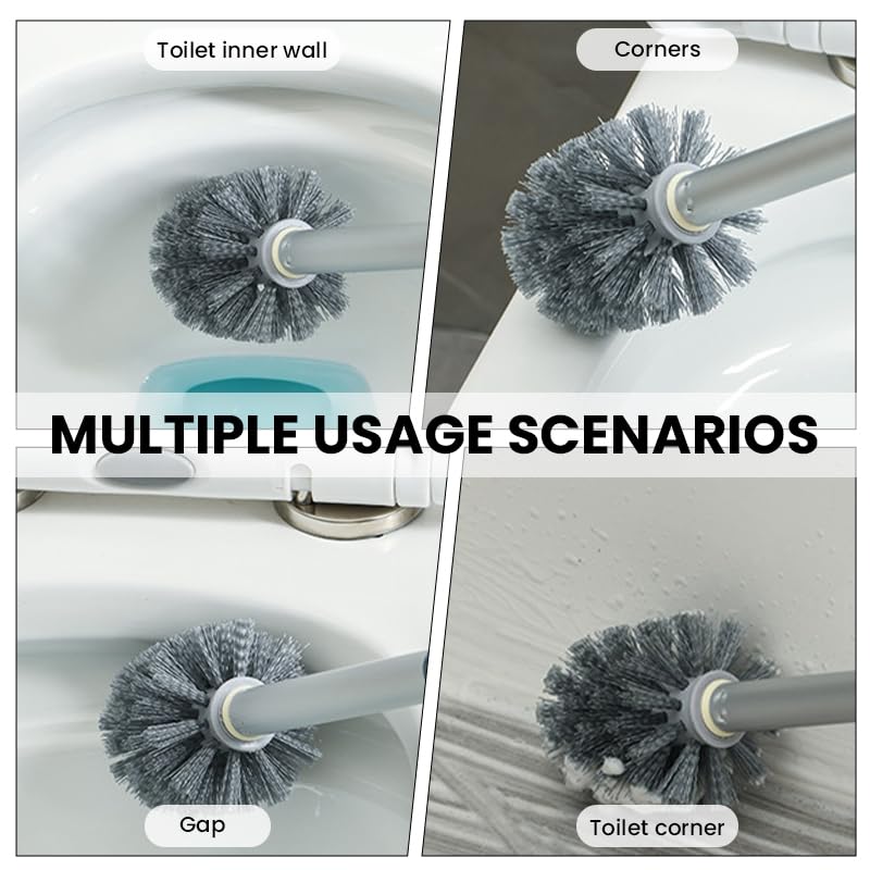 HASTHIP Toilet Cleaning Brush with 44cm Handle for Deep Bathroom Cleaning | Wall Mounted ABS Holder with Removable Drip Tray
