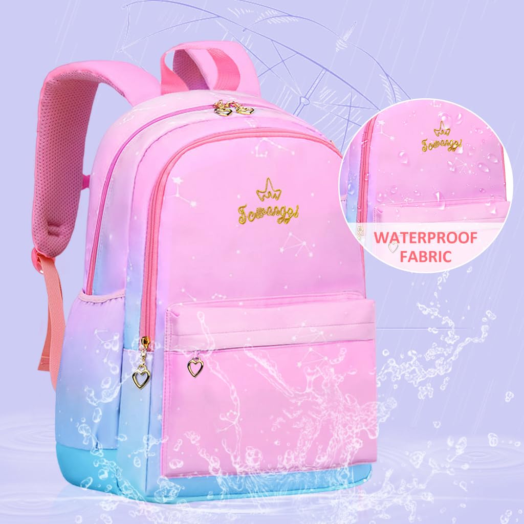 PALAY® School Backpack for Girls Large School Backpack for SchoolGirls 6-12 Years Old Colorful Gradient Pink Fashion Primary Schoolgirls Backpack School Gift, Christmas Gift Rakhi Gift