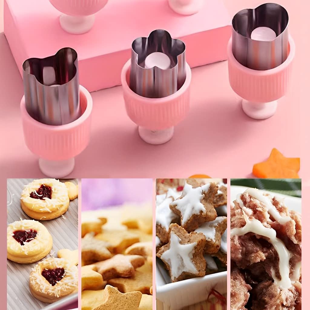 HASTHIP Cookie Cutter Shapes for Kids with Push Type Demold Handle and 5 Steel Molds | Pink