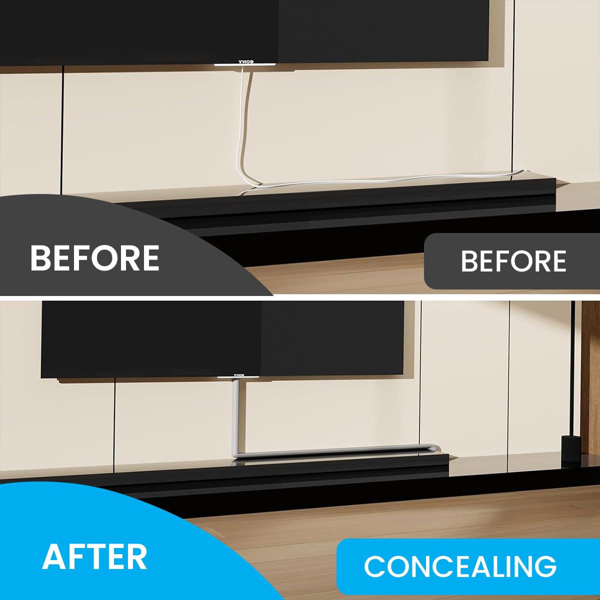 Serplex PVC Cord Cover 6.6ft for Floor Cable Management with Side Open Design | Grey 3PCS