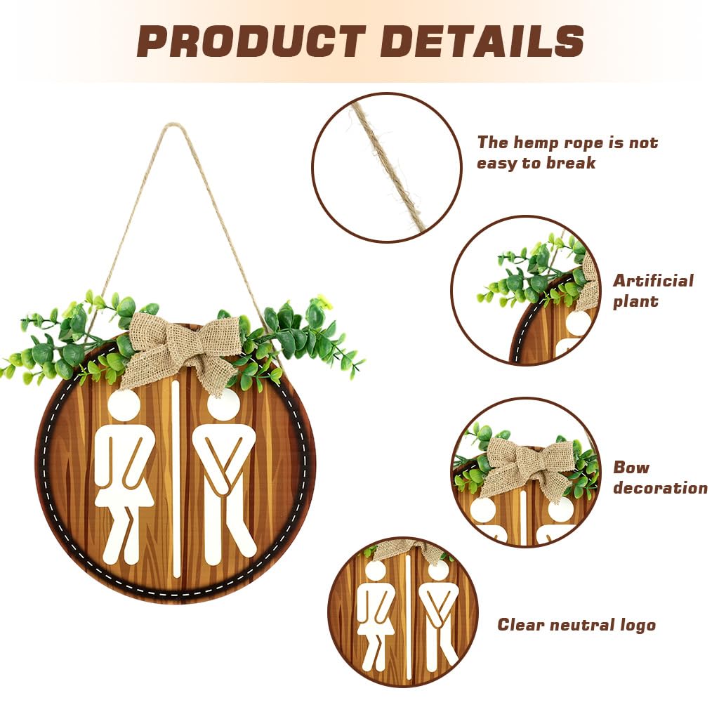 HASTHIP Restroom Door Sign for Office and Public Use with 23x23 cm Round Wooden Design | Unisex Embossed Icon