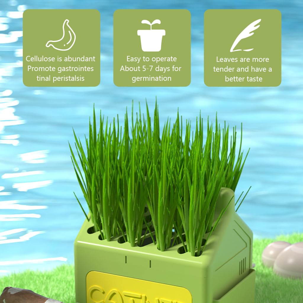 Qpets® Cat Grass Planting Box Catnip Growing House Catnip Plant Pot Cartoon Milk Box Catnip Growing Box, 12x9x12cm