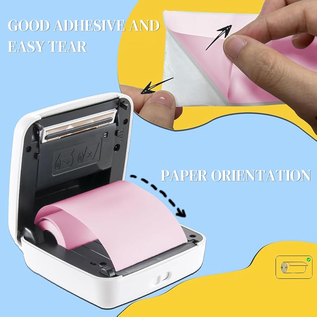Zeitel® Portable Mini Bluetooth Thermal Printer for Android/iOS with 3 Rolls Colored Adhesive Paper, for Stickers, Notes, Labels, Journaling, Scrapbooking, DIY Crafts, Planners, Students