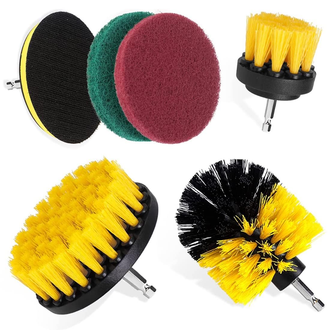 ZIBUYU Drill Brush Set for Cleaning Brush Kit Scouring Pad Scrubber Brush Kit for Drill Machine Nylon Bristles Drill Brush Attachment Kit for Bathroom Surfaces, Floor, Tub, Shower, Tiles - 6 Pcs