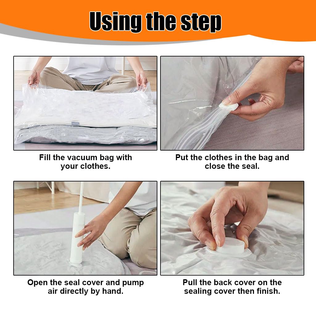 Supvox Vacuum Storage Bags for Clothes with Pump 6pcs including 2L 2M 2S Sizes | Airtight Double Seal PA&PE Bags for Travel and Wardrobe