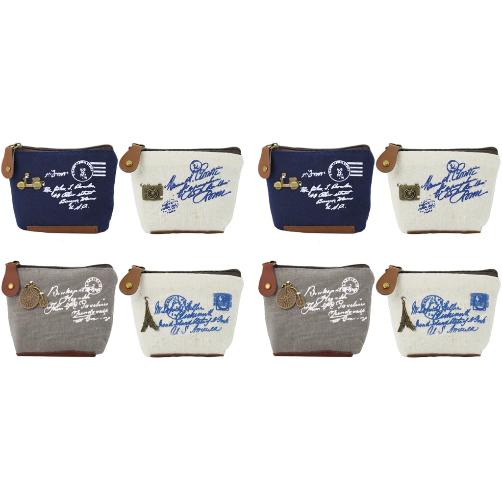 ZIBUYU Coin Pouch Set for Women and Kids with Zipper Canvas Wallets | 8PCS Cute Gift Bags