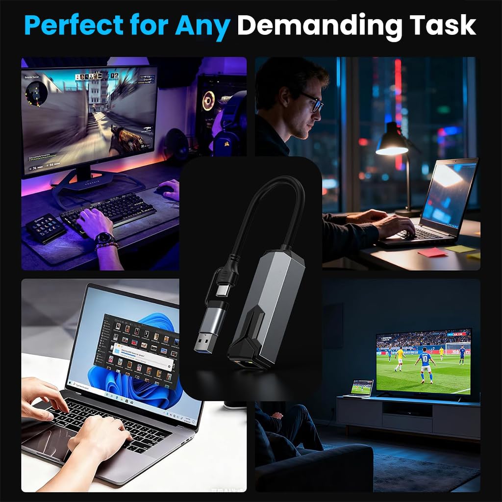 ZORBES USB C to 2.5 Gigabit Ethernet Adapter with Dual Connector Design and Aluminum Housing | Plug & Play for Windows macOS and Linux