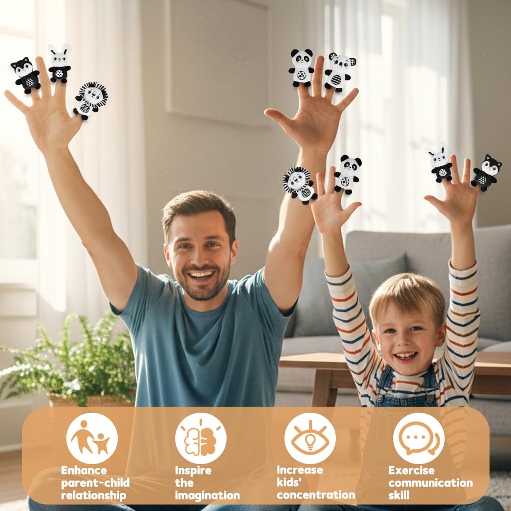 SNOWIE SOFT Baby Soft Cloth Book for Infants with 9 Animal Textures and Hand Puppets | Tactile Fabric Activity Toy