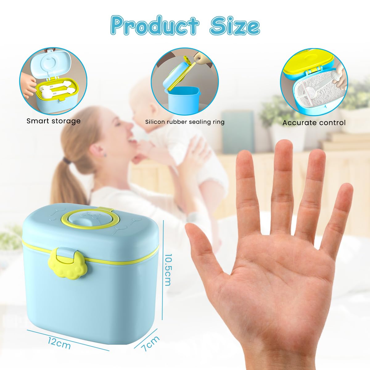 SNOWIE SOFT Baby Formula Dispenser for Travel with Scoop & Leveller featuring Double Lid Seal | 300g BPA Free Blue PP Container