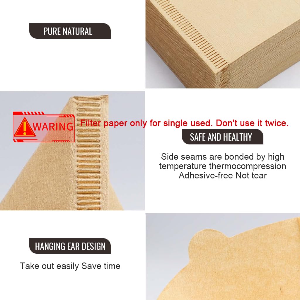 Supvox Coffee Filter Paper for Drip Brewing with Cone Shape Design and 100 Counts Natural Unbleached Pulp | Disposable Filters for Home or Office